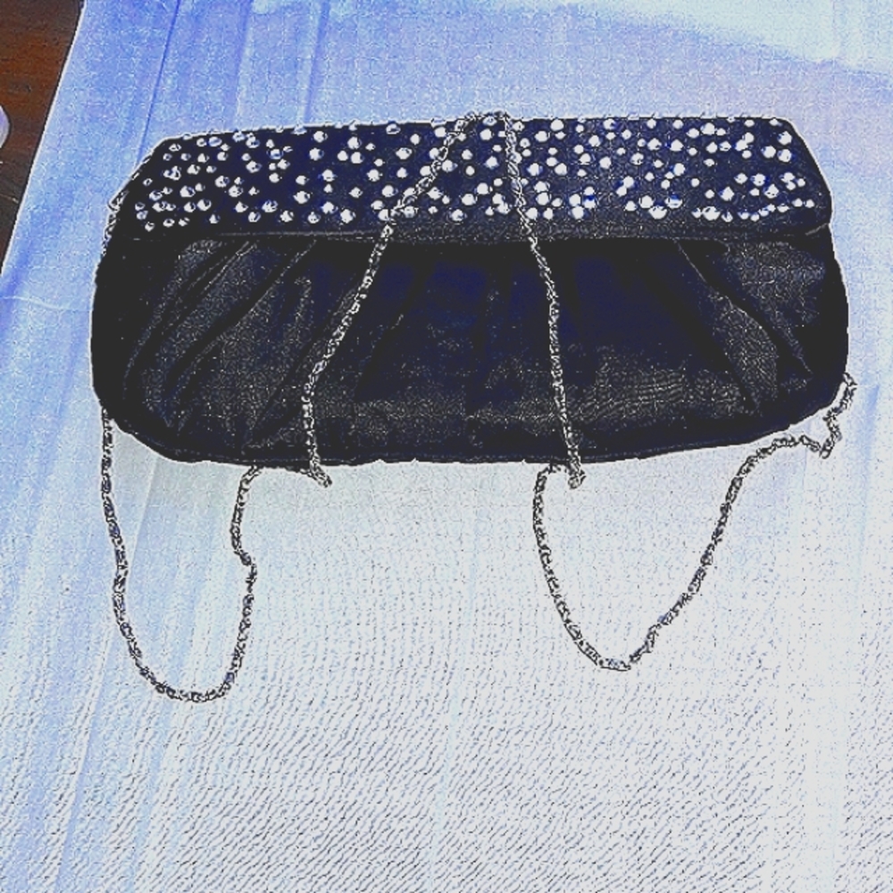 Black Satin Rhinestone Formal Purse